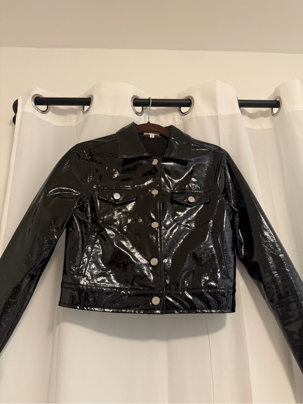 superdown Black Patent Faux-Leather Trucker Jacket